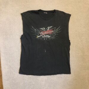 Vtg Budweiser Muscle Tee Shirt Black Eagle Graphic Distressed Budweiser Tank L